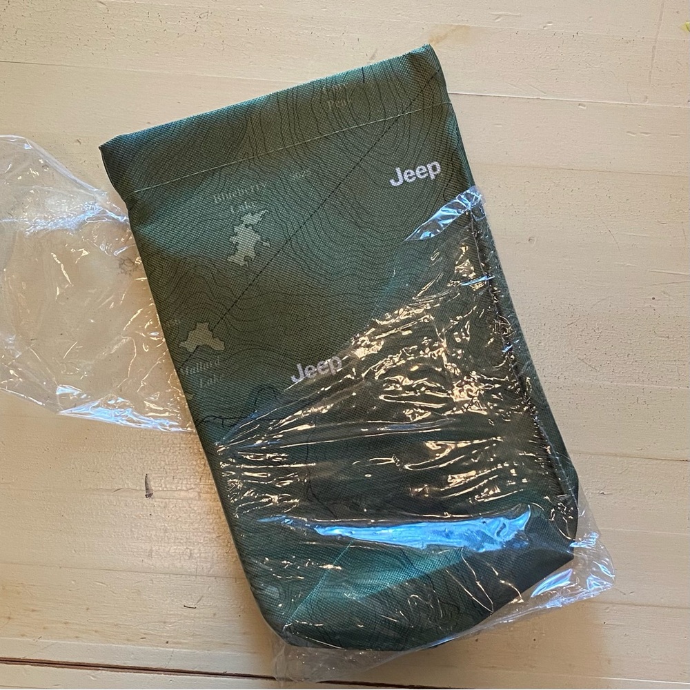 New Jeep utility bag, drawstring topographical map design, green